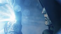 Doctor Doom (Robert Downey Jr.) blocks Thor's hammer in Avengers: Doomsday.