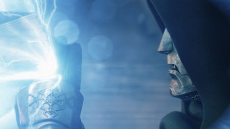 Doctor Doom (Robert Downey Jr.) blocks Thor's hammer in Avengers: Doomsday.