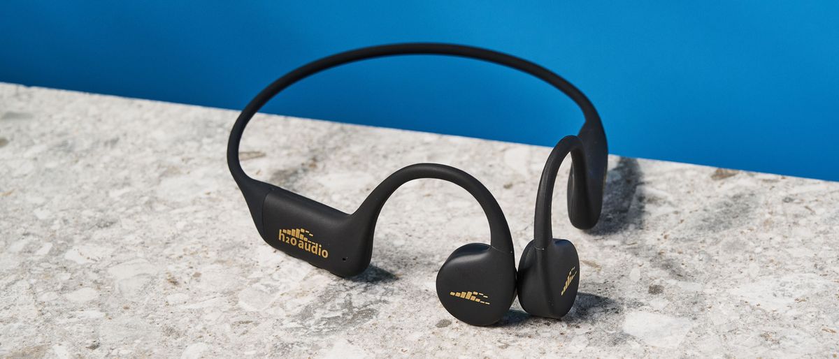 A pair of H2O Audio Tri 2 Pro bone conduction headphones for swimming