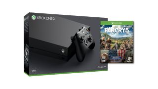 An illustration of the Xbox One X and Far Cry 5 bundle.