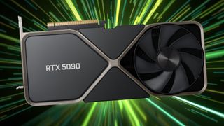Mock up of Nvidia GeForce RTX 5090 with green light backdrop