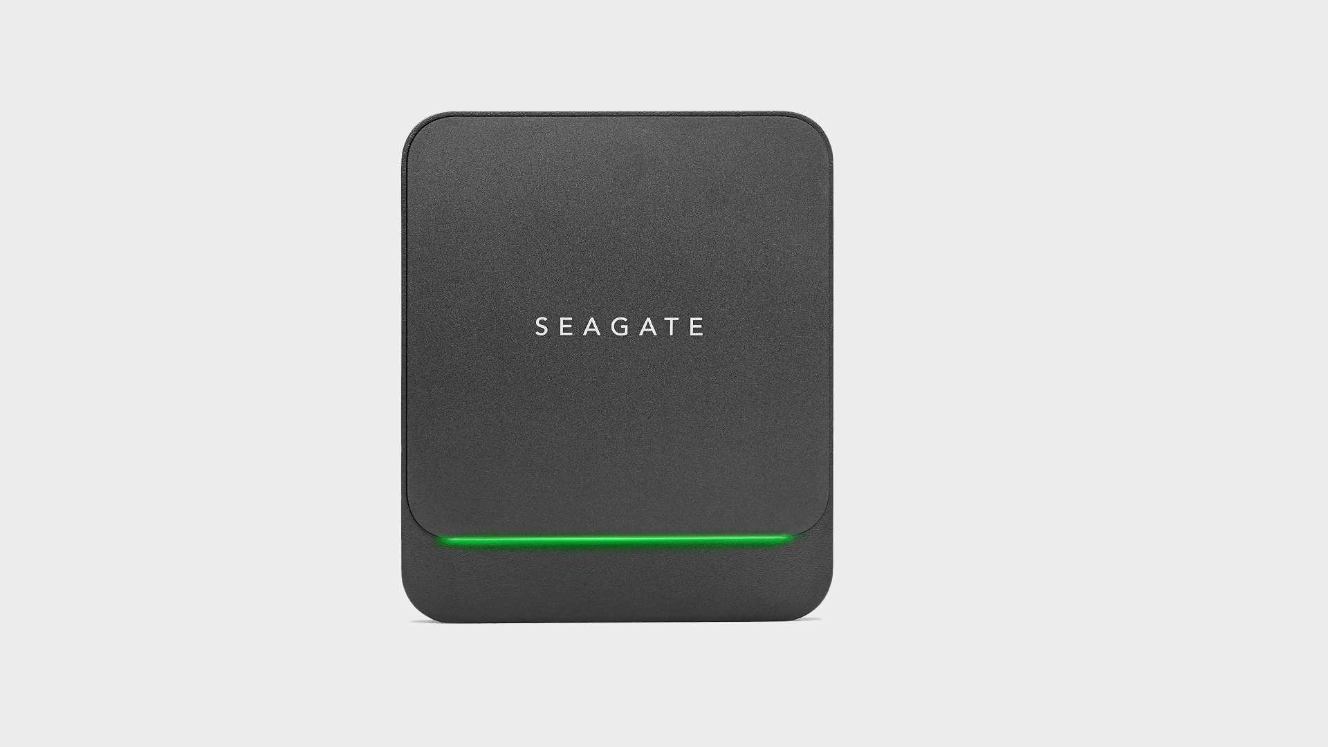Top down shot of the Seagate Barracuda Fast SSD on a greay background