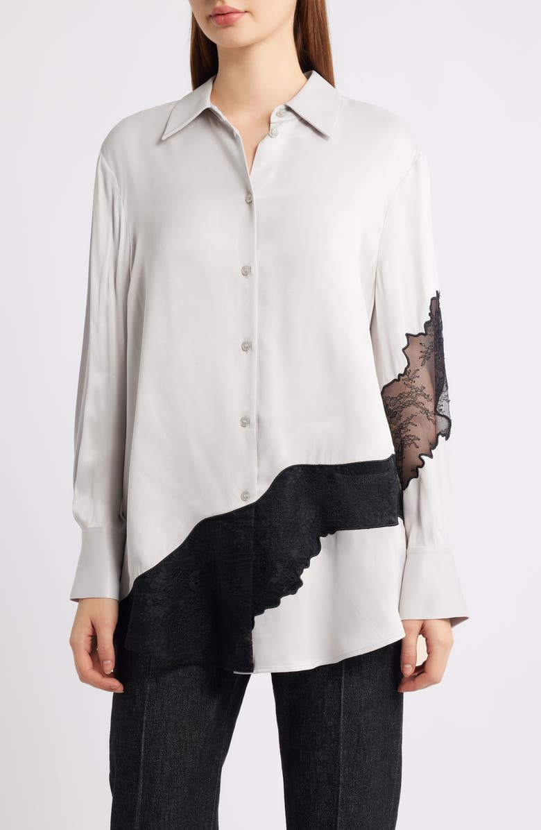 Belacey Lace Trim High-Low Tunic Shirt
