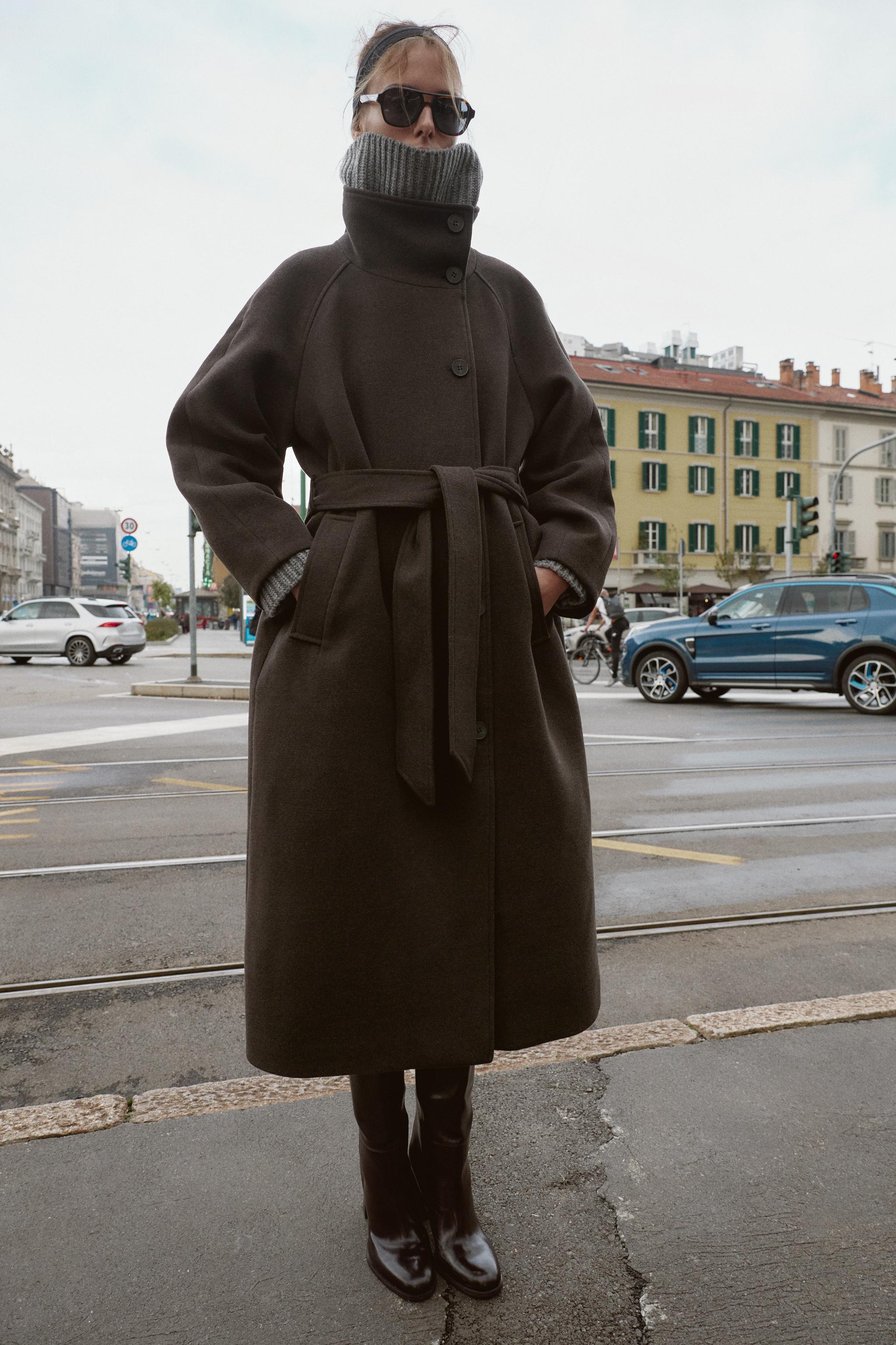 Soft High-Neck Coat With Belt