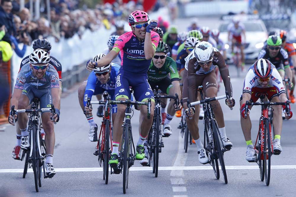 Davide Cimolai celebrates his win