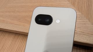 A close-up of the new camera module on the Google Pixel 9a.