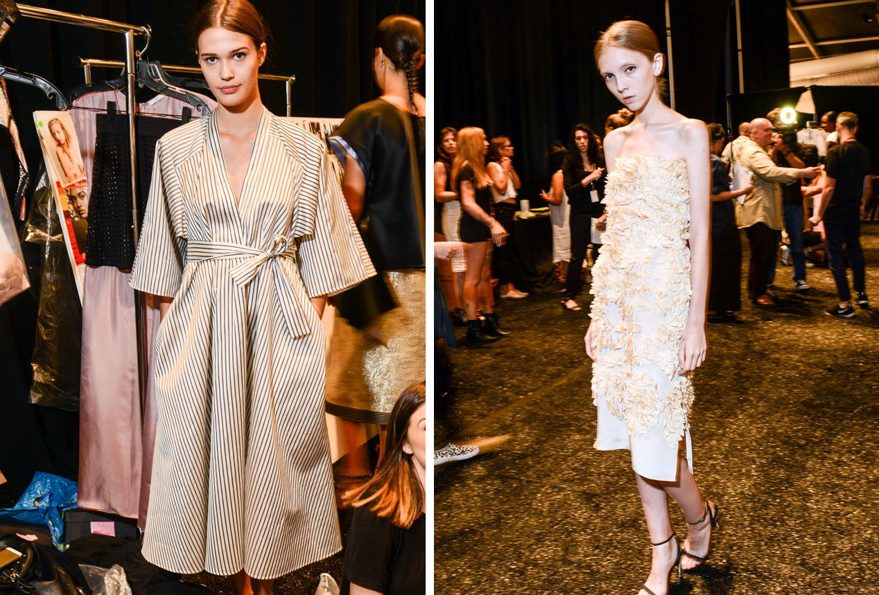 Models wearing organic shapes, pleats, layers and textural folds clothing