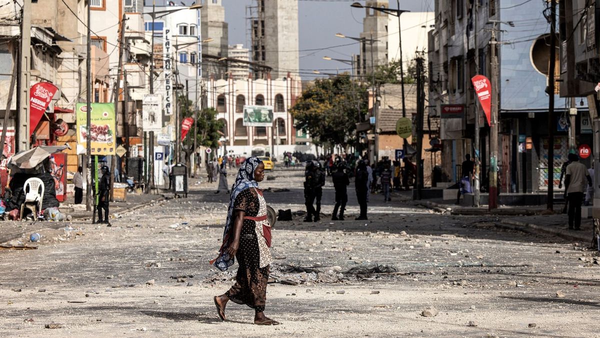 The aftermath of a protest on a street in Dakar on June 1, 2023