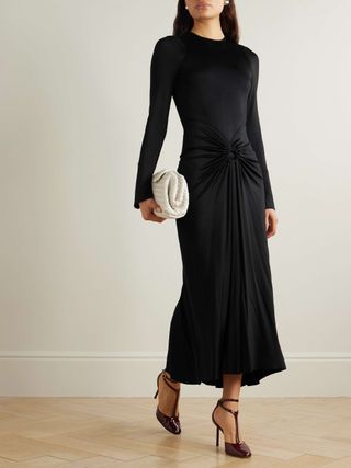 Gathered Satin-Jersey Midi Dress