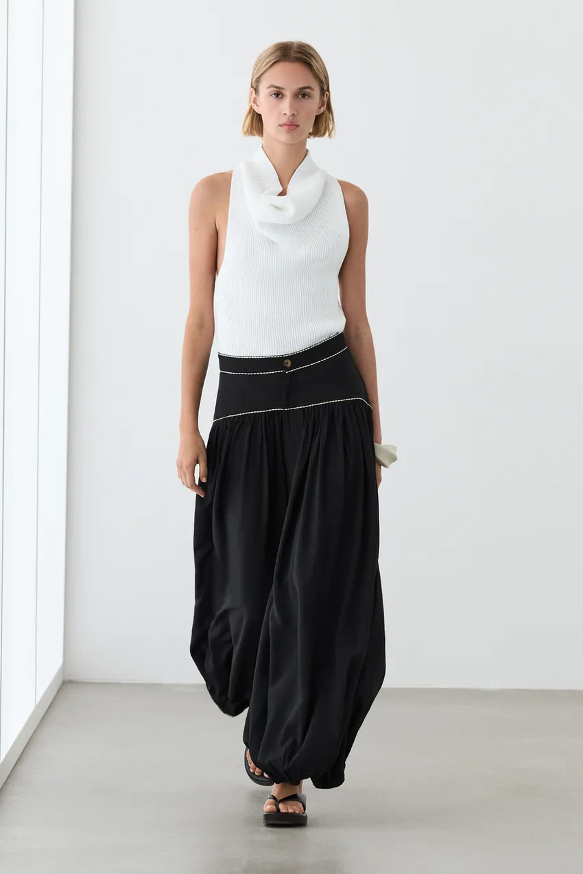 Massimo Dutti, Flowing Trousers With Contrast Detail