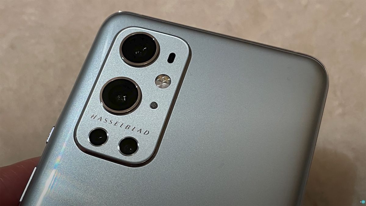 Close-up shot of OnePlus 9 Pro rear camera with Hasselblad branding