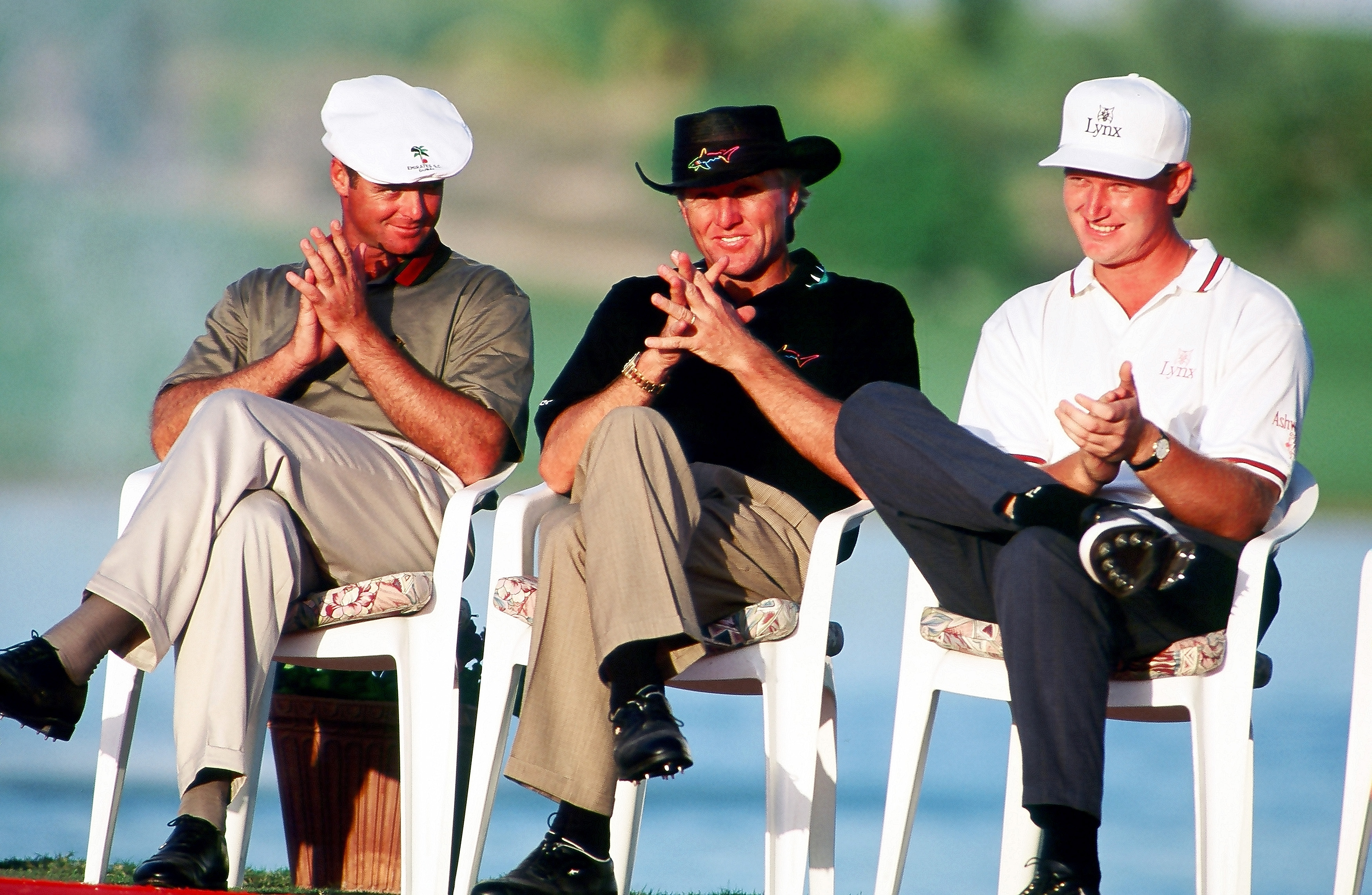 Ernie Els and Greg Norman at the 1994 Dubai Desert Classic