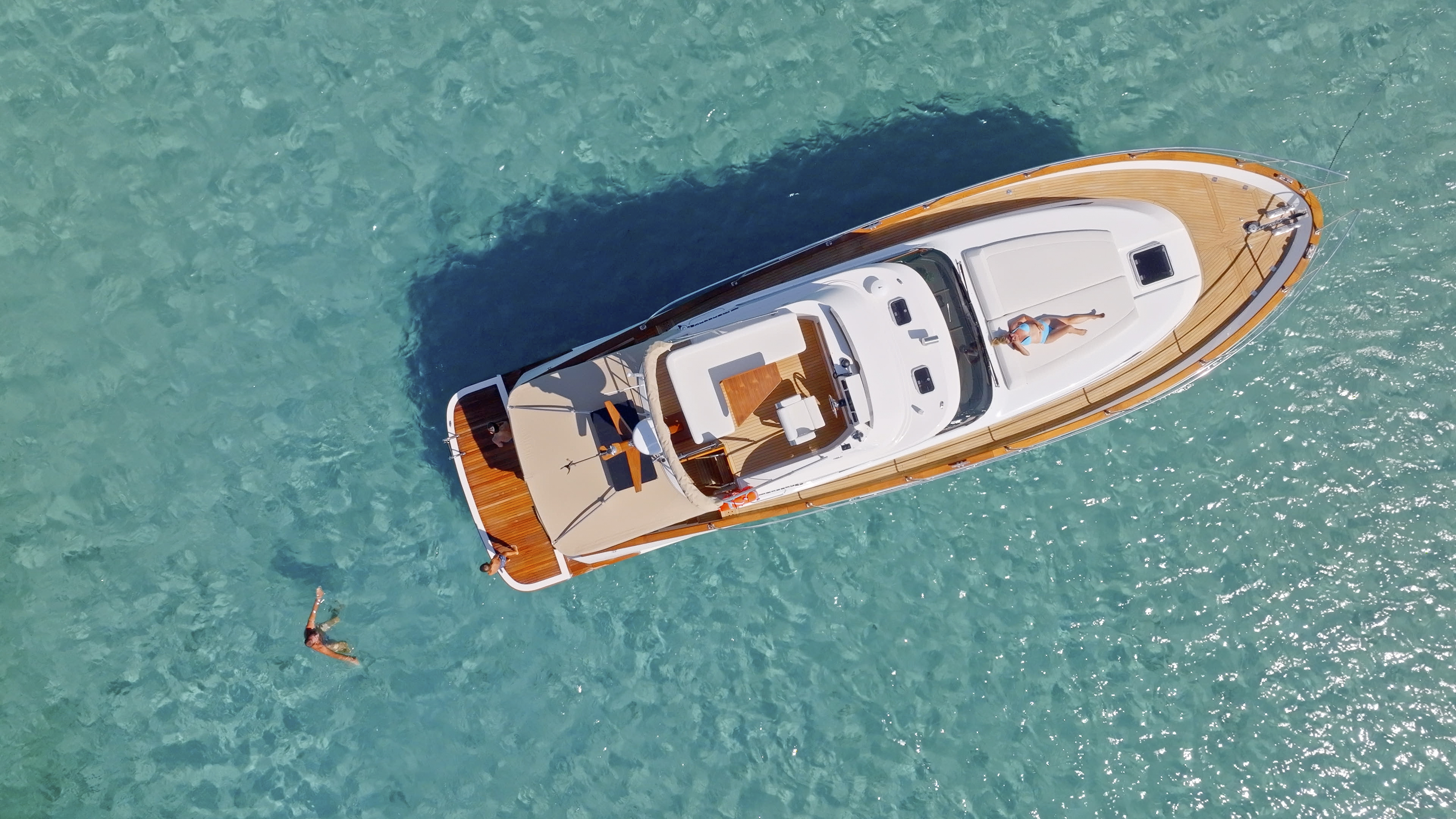 Aerial view of a motor yacht