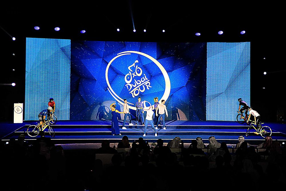 Performers on bikes entertain the crowd in Dubai.