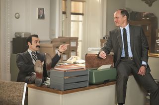 Justin Theroux (L) and Woody Harrelson in HBO's 'White House Plumbers'