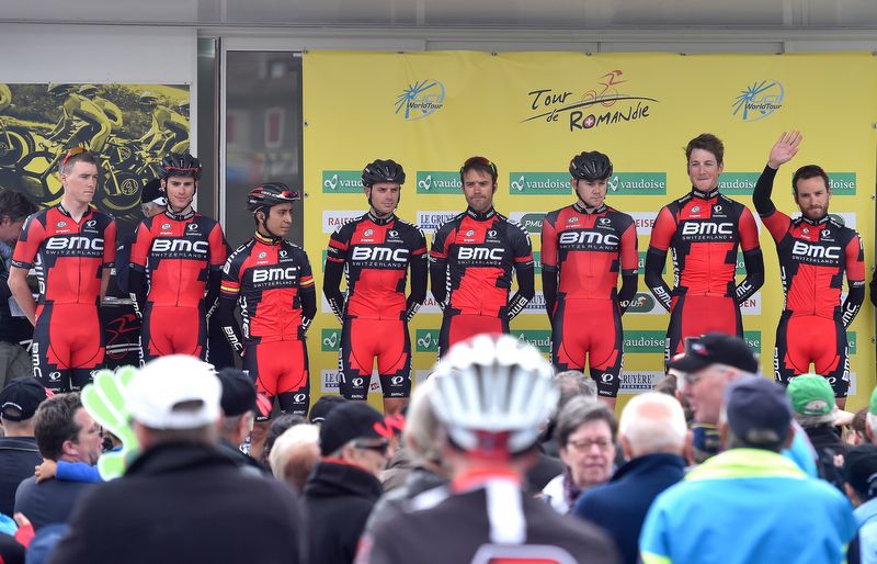 Team BMC are presented to the crowd