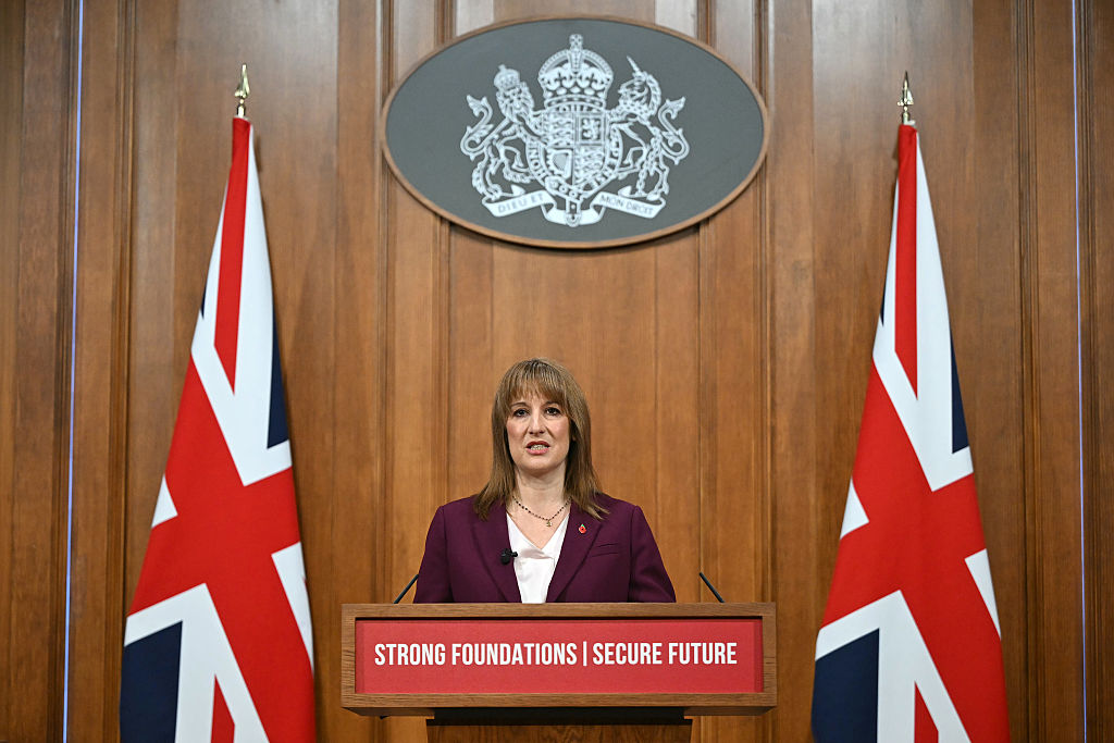 Chancellor of the Exchequer Rachel Reeves delivers a speech in the media briefing room of 9 Downing Street, ahead of the forthcoming Budget, on November 04, 2025 in London