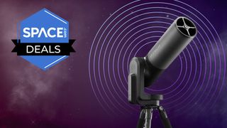 The Unistellar eQuinox 2 Smart Telescope wirh Space.com background and deals logo