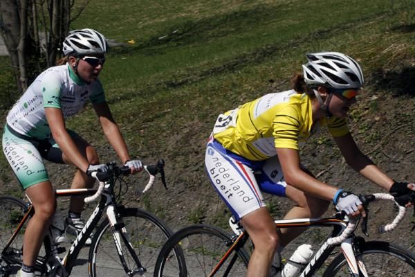 Race leader Marianne Vos, right, leads her Nederland Bloeit teammate Annemie Van Vleuten on their impressive breakaway performance.