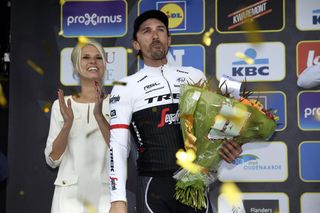 Fabian Cancellara on the podium after placing second in the 2016 Tour of Flanders