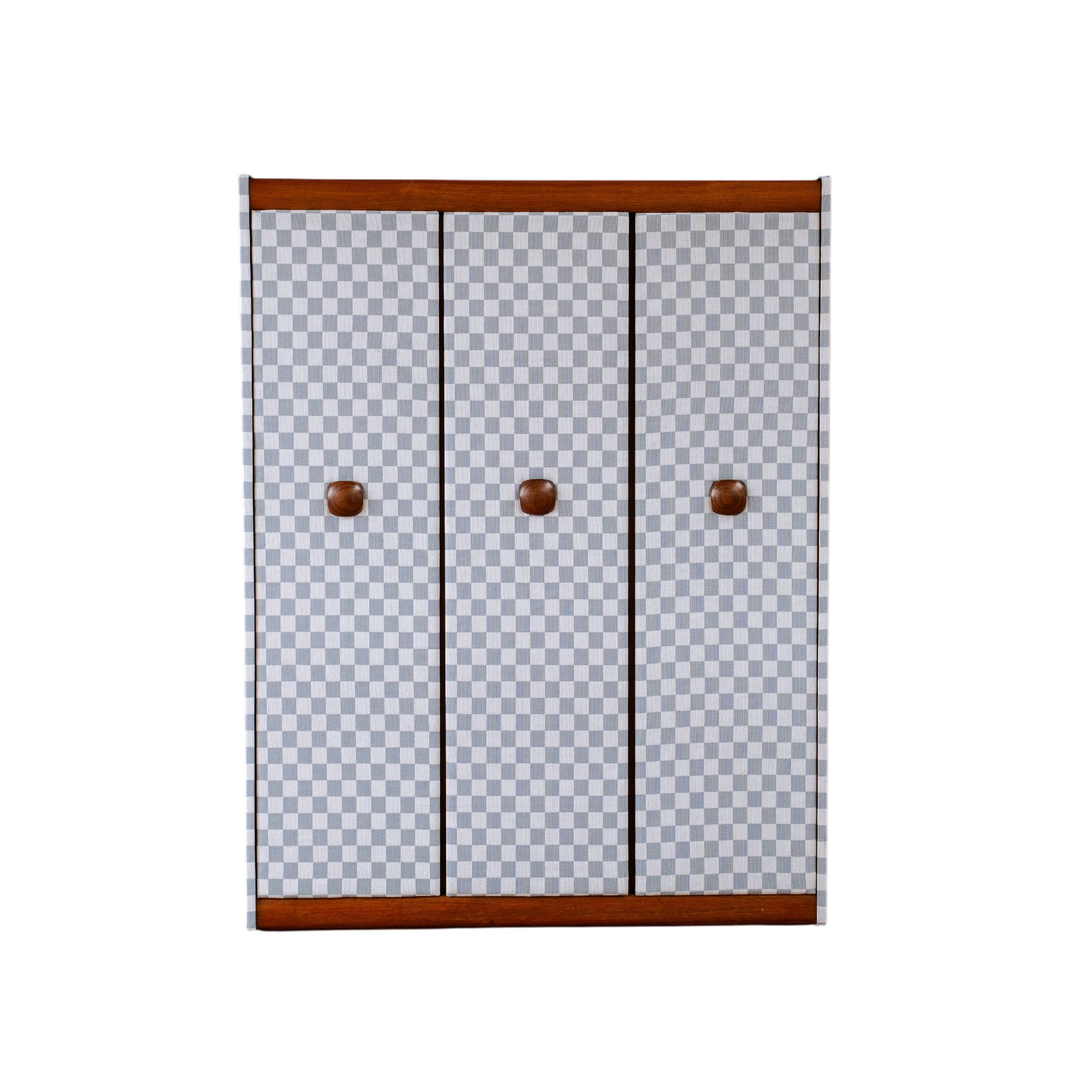 Mid Century Wardrobe reupholstered with the Blenets Check Mini fabric in Atlantis from the Harlequin x Henry Holland range