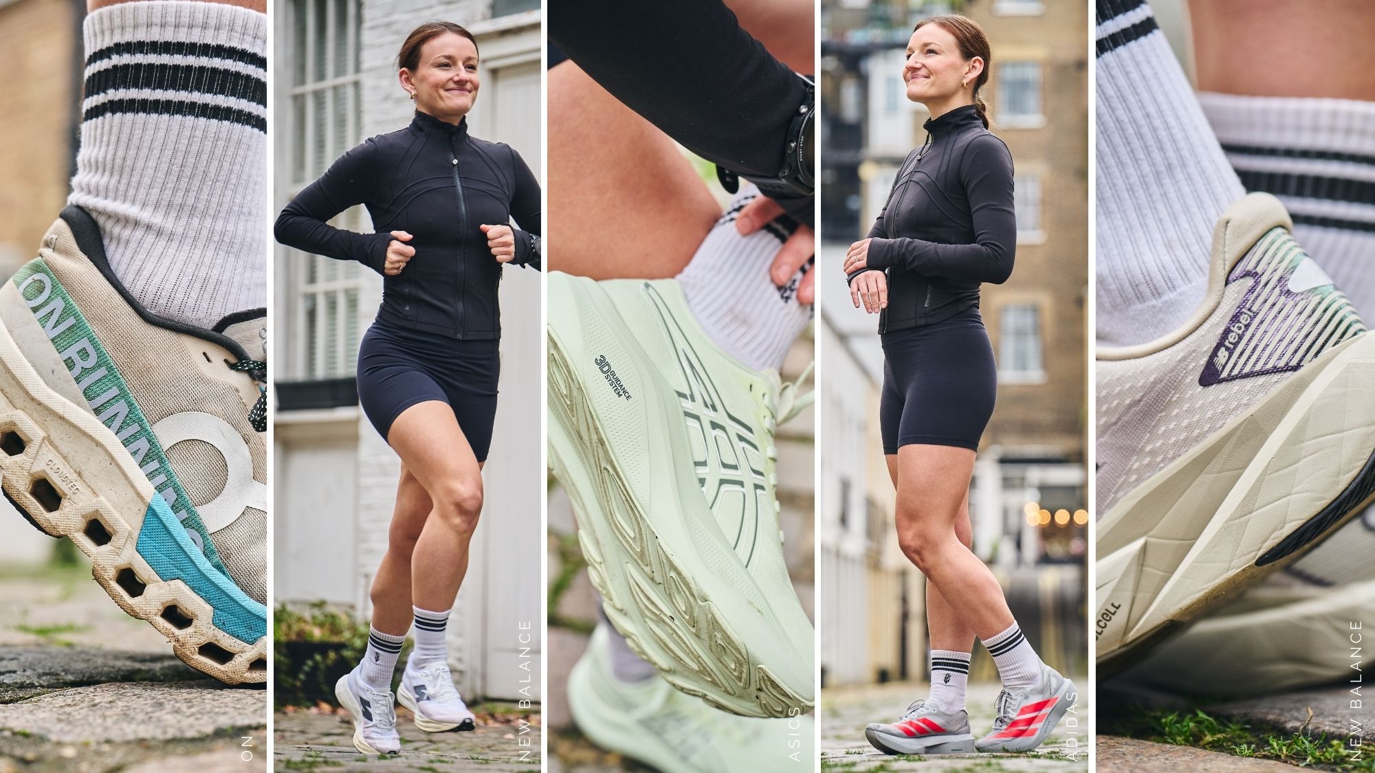 Senior Health Editor Ally Head testing some of the best running shoes for women, from New Balance, Hoka, ON running and adidas