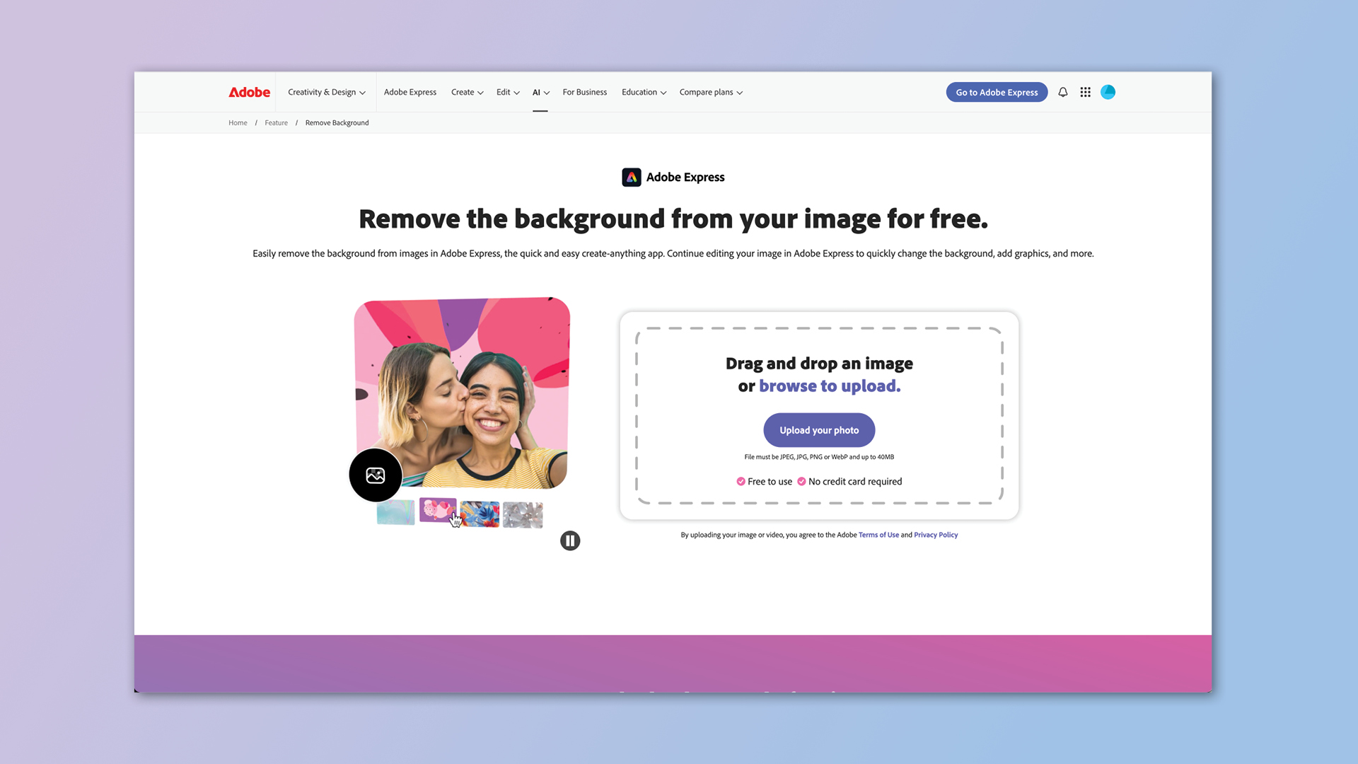 Adobe Express for removing photo backgrounds