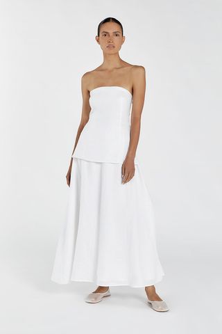 Saskia White Linen Strapless Dress