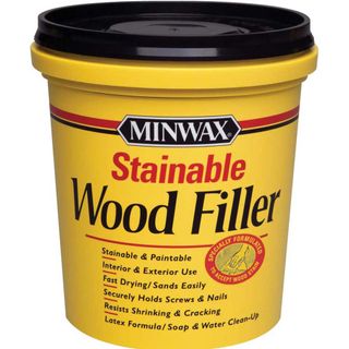 pot of stainable wood filler for indoor or outdoor use