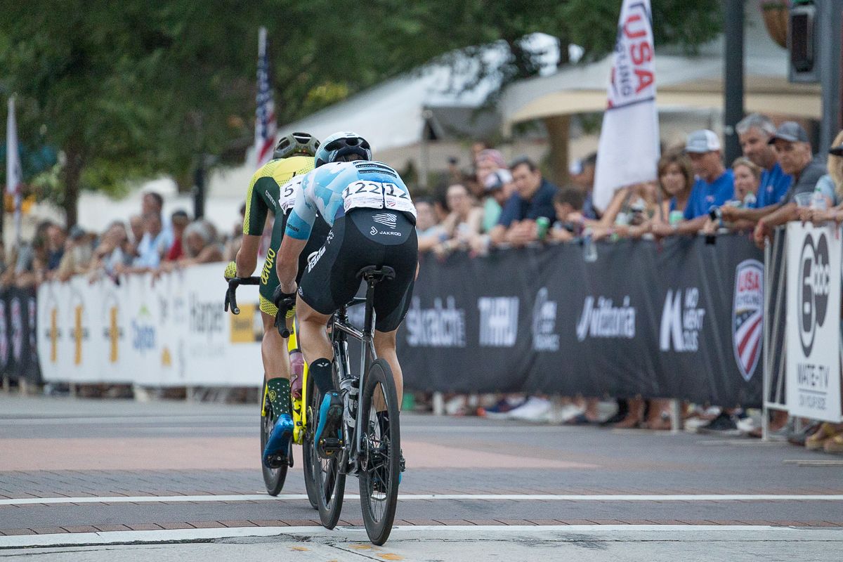 William "Cooper" Johnson (Aevolo Cycling) and Will Harding (Project Echelon Racing) had the dubious honor of being the last break to escape the field. They built up a sizeable gap only to have it whittled away and be caught with two laps to go.