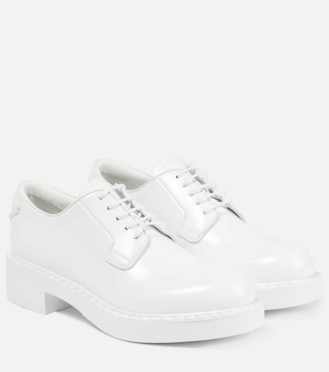 Leather Derby Shoes in White - Prada