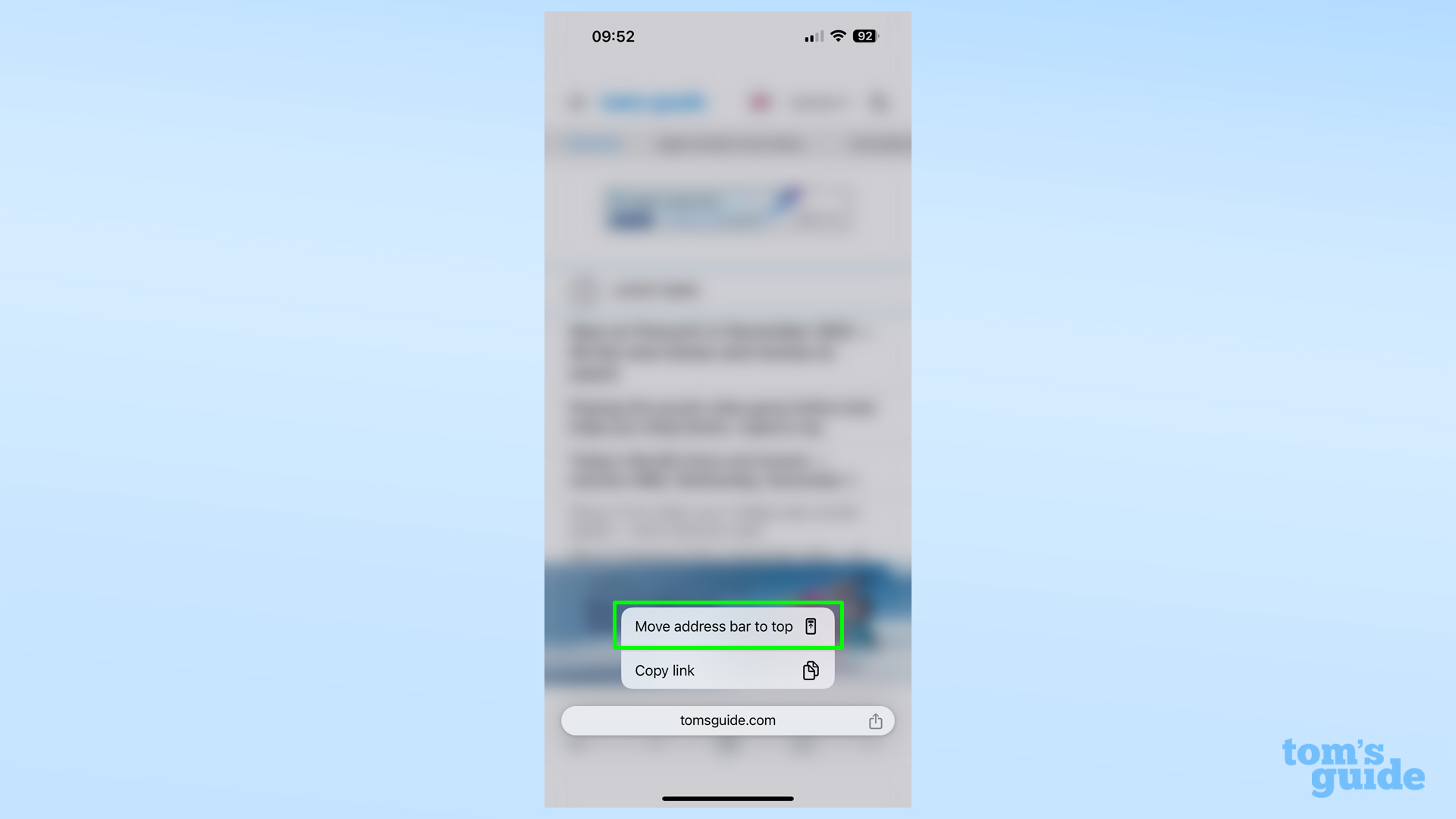Снимок экрана, показывающий перемещение адресной строки Chrome обратно наверх в iOS.