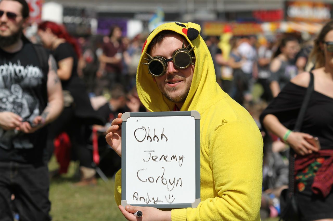 Steampunk Pikachu Andy remembers the song everyone was singing in the Download party tent on Thursday night.