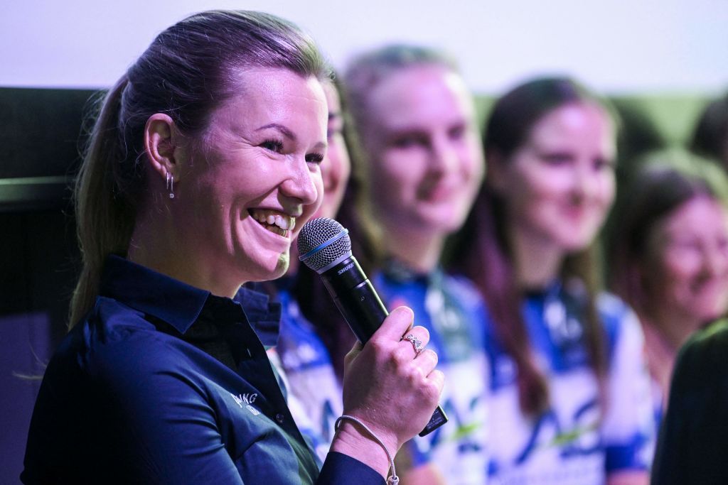 AG Insurance Soudal QuickStep Sports Director Jolien DHoore pictured during the presentation of the 2023 roster of the AG Insurance Soudal QuickStep womens cycling team Thursday 23 February 2023 in Brussels BELGA PHOTO TOM GOYVAERTS Photo by Tom Goyvaerts BELGA MAG Belga via AFP Photo by TOM GOYVAERTSBELGA MAGAFP via Getty Images