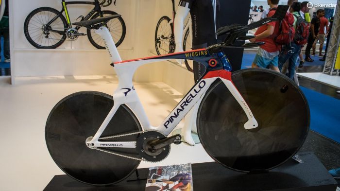 Pinarello didn't seem to have a regular Bolide hanging around, but did have Wiggins' Hour Record bike