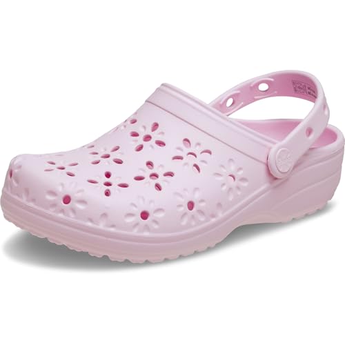 Crocs Classic Clogs With Floral Cut Out Design Pink Milk Men's 7, Women's 9 Medium