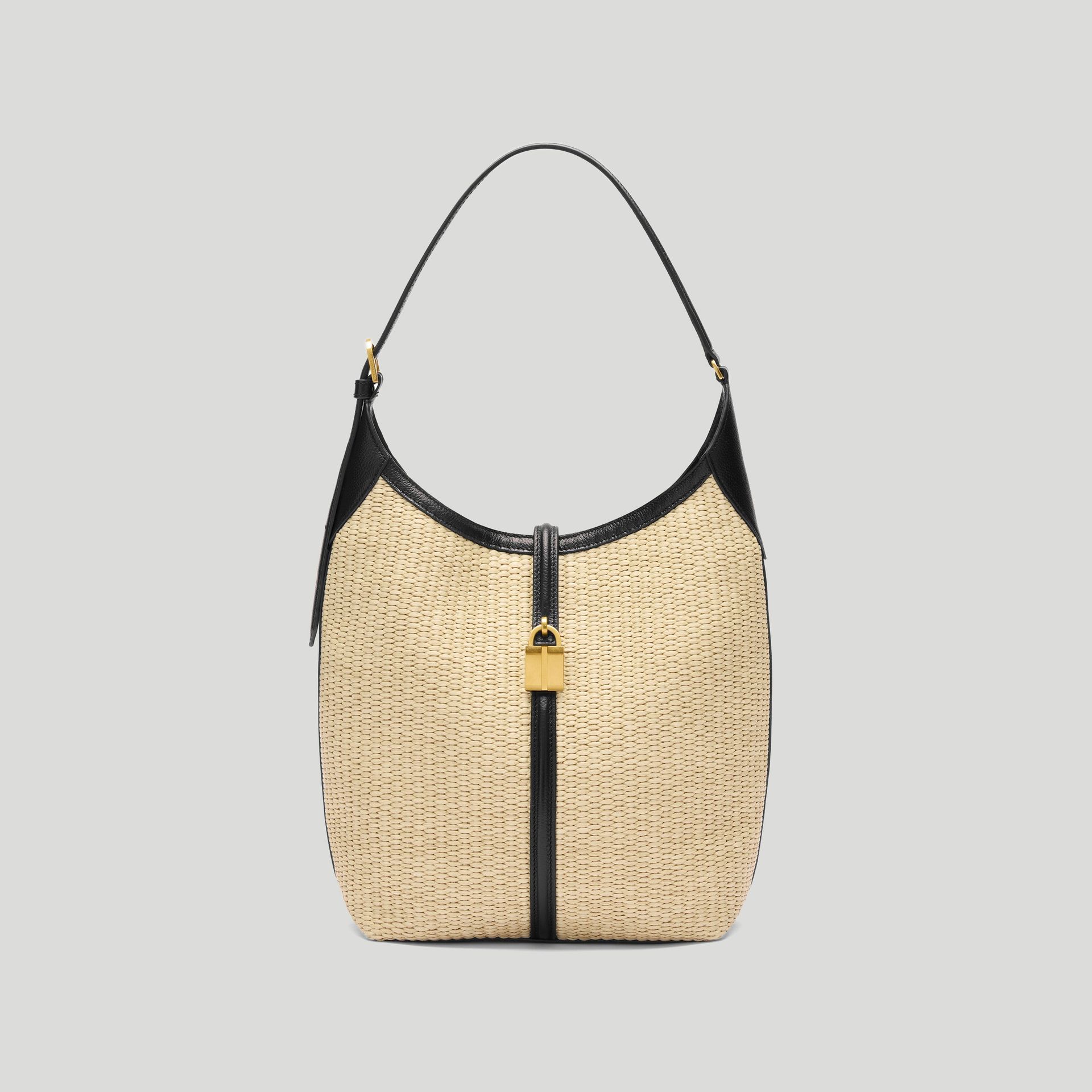 The Siena Bucket | Natural Raffia & Black Smooth | Demellier