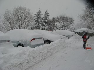 Some brave residents of Tarrytown, N.Y., in Westchester County, on Feb. 13, 2014, brave the winter storm to start digging out.