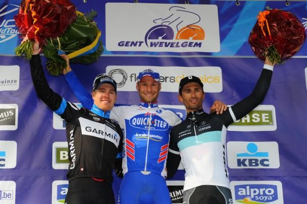 Tom Boonen (Quick Step) topped the Gent-Wevelgem podium.