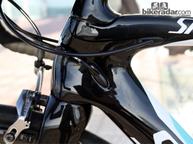 Should Mark Cavendish (Omega Pharma-QuickStep) ever decide to switch to SRAM's upcoming electronic drivetrain, his frame will be ready to run the wires