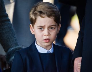 Prince George of Cambridge attends the Christmas Day Church service at Church of St Mary Magdalene on the Sandringham estate on December 25, 2019 in King's Lynn