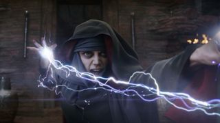 An evil wizard shoots lightning in Dungeons & Dragons: Honor Among Thieves.
