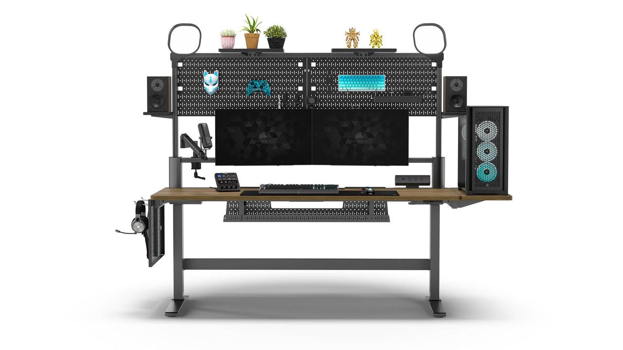 Corsair Platform:6 standing desk with white backdrop