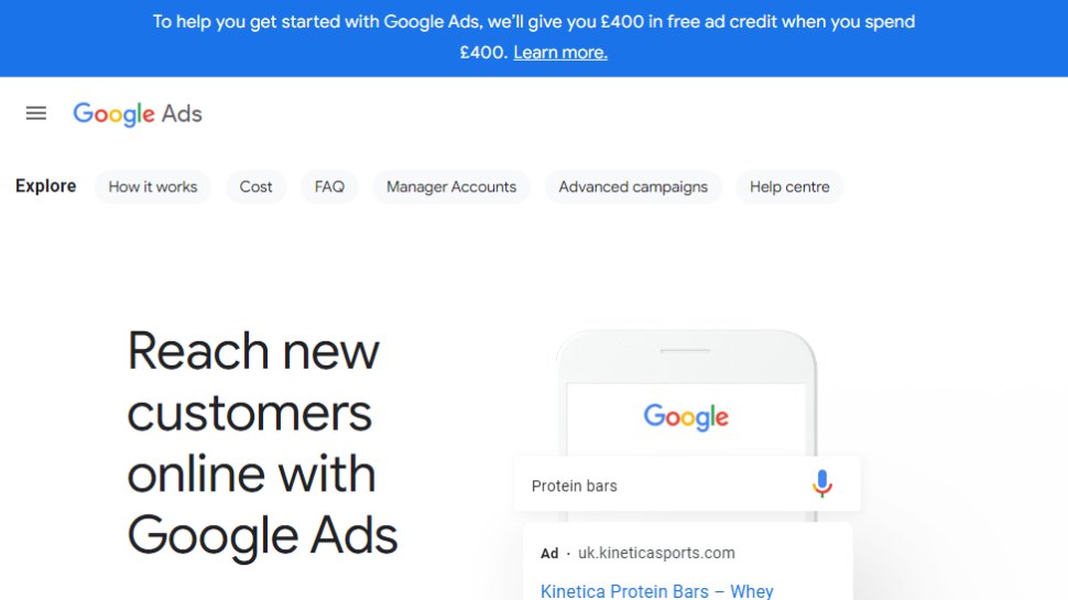 Capture d'écran du site Web Google Ads