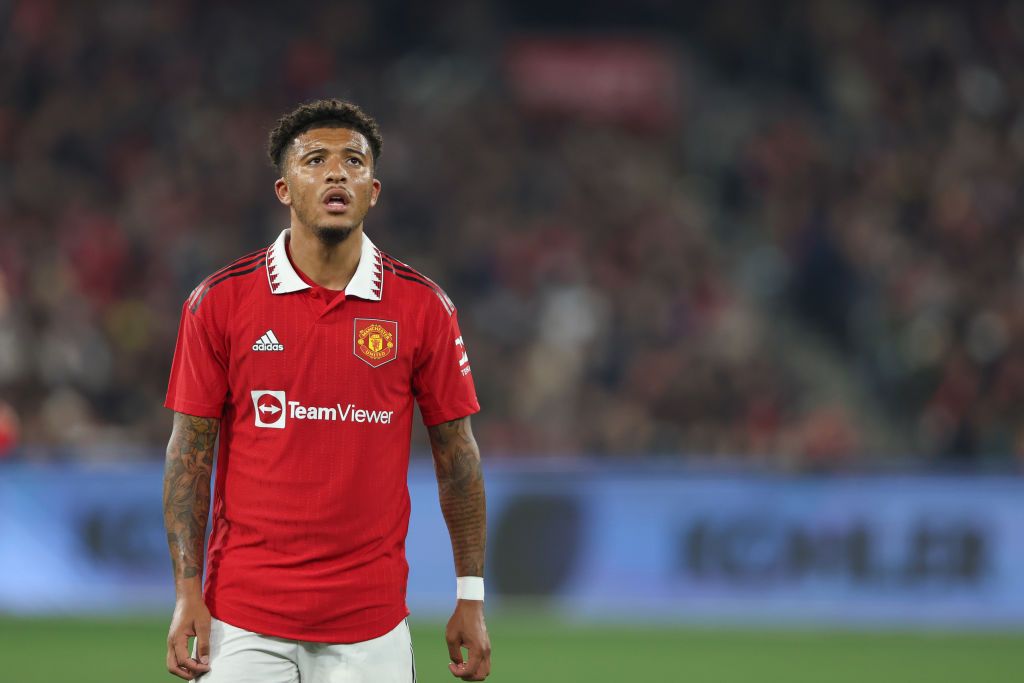 Jadon Sancho of Manchester United during the Pre-Season friendly match between Melbourne Victory and Manchester United at Melbourne Cricket Ground on July 15, 2022 in Melbourne, Australia.