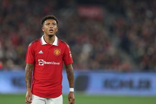 Jadon Sancho of Manchester United during the Pre-Season friendly match between Melbourne Victory and Manchester United at Melbourne Cricket Ground on July 15, 2022 in Melbourne, Australia.