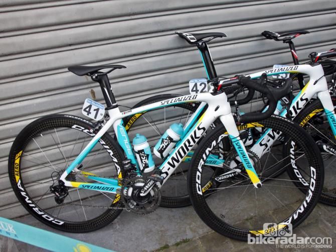 Andrea Guardini's (Astana) Specialized S-Works Venge before the start of Scheldeprijs