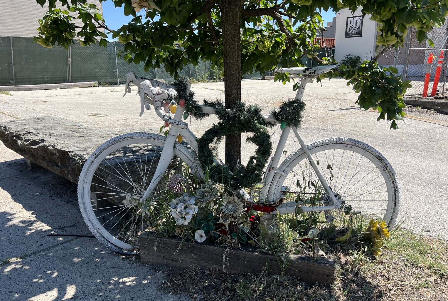 A ghost bike indicates a spot where a cyclist has died