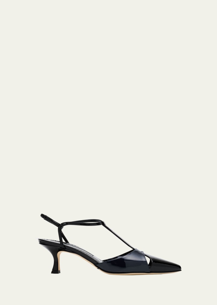 Turgimod Bicolor Patent Leather T-Strap Pumps