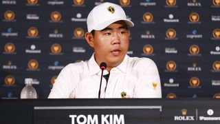 Tom Kim talks to the media at the Presidents Cup